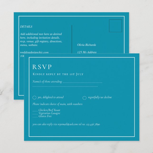 Postal BODA monocromo azul de Bondi (Anverso / Reverso)