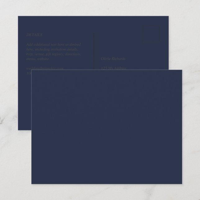 Postal BODA monocromo azul de la Marina de Presupuestos (Anverso / Reverso)