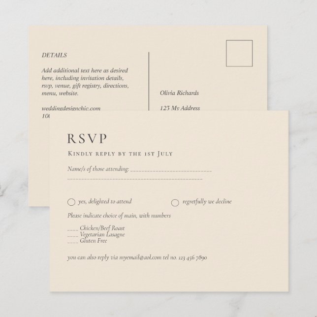 Postal BODA monocromo BEIGE ligero del PRESUPUESTO (Anverso / Reverso)