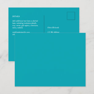 Postal BODA monocromo Verde azulado azul de pavo real