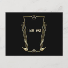 Postal Boda Monograma Real de Oro Art Deco Gracias