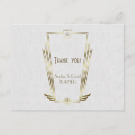 Postal Boda Monograma Real de Oro Art Deco Gracias