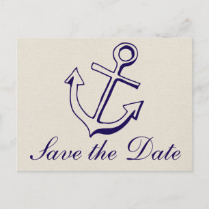 Postal Boda Náutica Compromiso Azul Marino Ancla Beige
