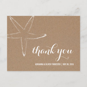 Postal Boda Náutica Estrella de Mar de Papel Kraft Rústic