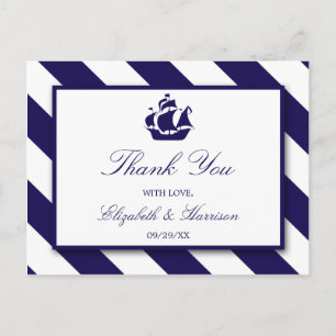 Postal Boda Nautical Stripes & Navy Blue Ship