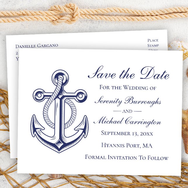 Postal Boda Náutico Anchor Navy Azul Salven La Fecha (Subido por el creador)