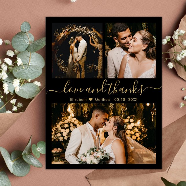 Postal Boda Negro y Oro Amor y Gracias (Subido por el creador)