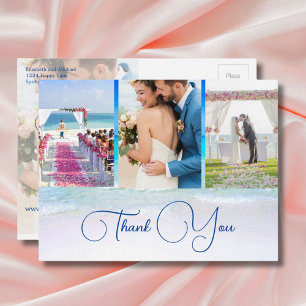 Postal Boda Ocean Beach Blue 3 Foto Elegante Gracias