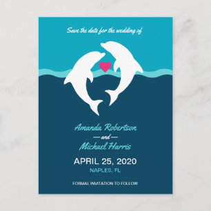 Postal Boda oceánica delfín salva la fecha