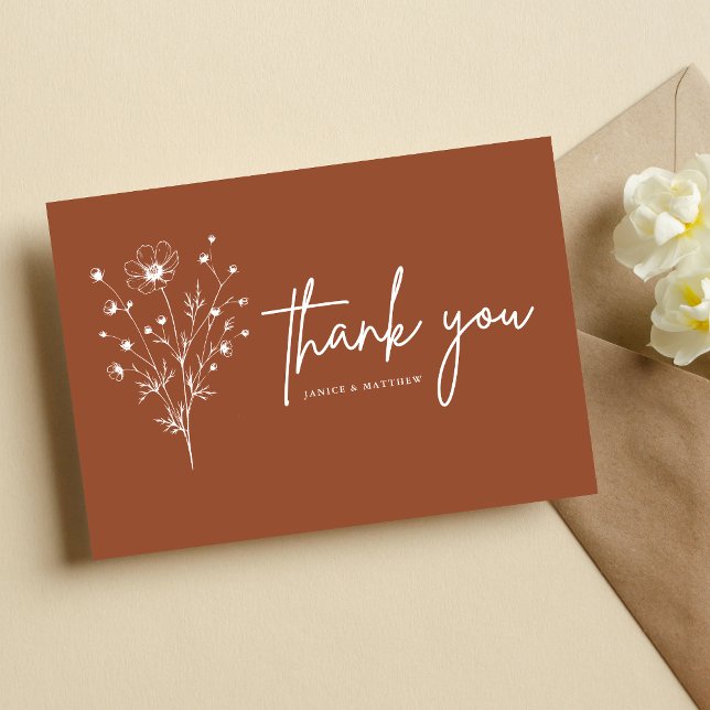 Postal Boda Otoñal de Botánicos Boho de Naranja Quemada R (Rustic burnt orange boho wedding postcard shares warm updates with a personalized fall touch)