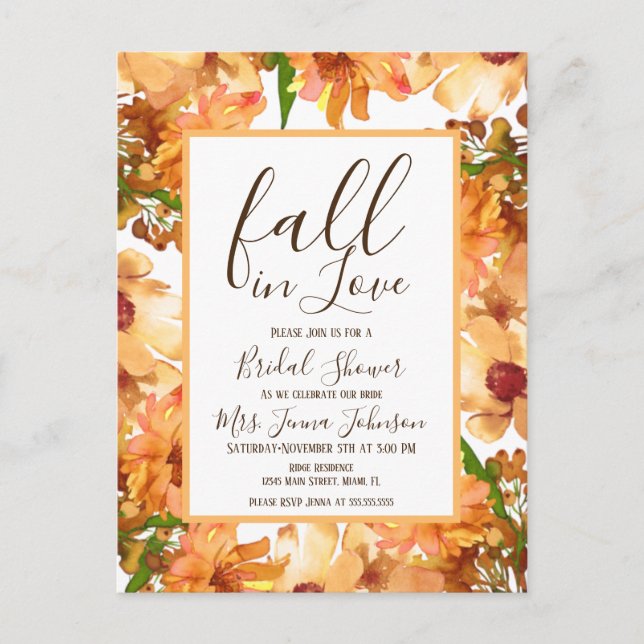 Postal Boda Otoño Amor Verde Rustico Desayuno Nupcial (Anverso)