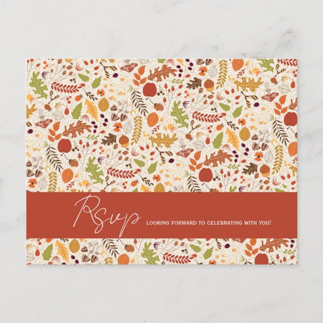 Postal Boda Otoño Floral Rústica Seca Bohemio (Anverso)