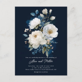 Postal Boda Peony azul y blanco