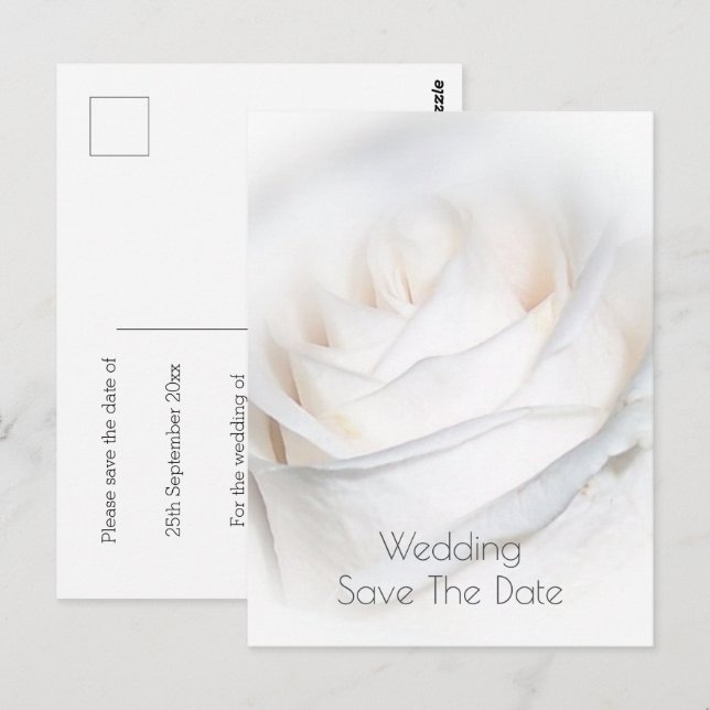 Postal Boda Personalizada de la Rosa Blanca Guardar La Fe (Anverso / Reverso)