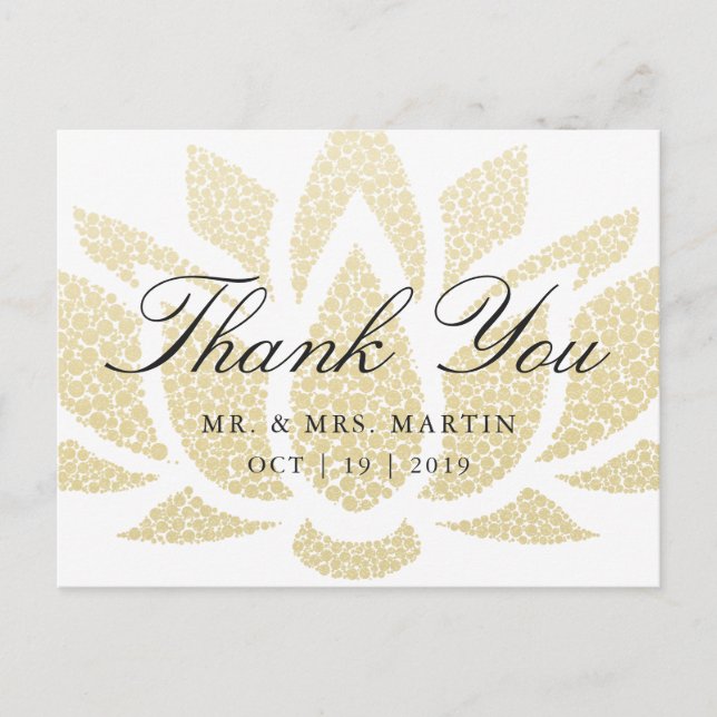 Postal Boda personalizada Gold Lotus Flower (Anverso)