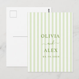 Postal Boda Personalizada Verde con Rayas Retro