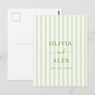 Postal Boda Personalizada Verde con Rayas Retro
