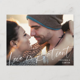 Postal Boda Posponed LOVE IS PACIENT Script Photo