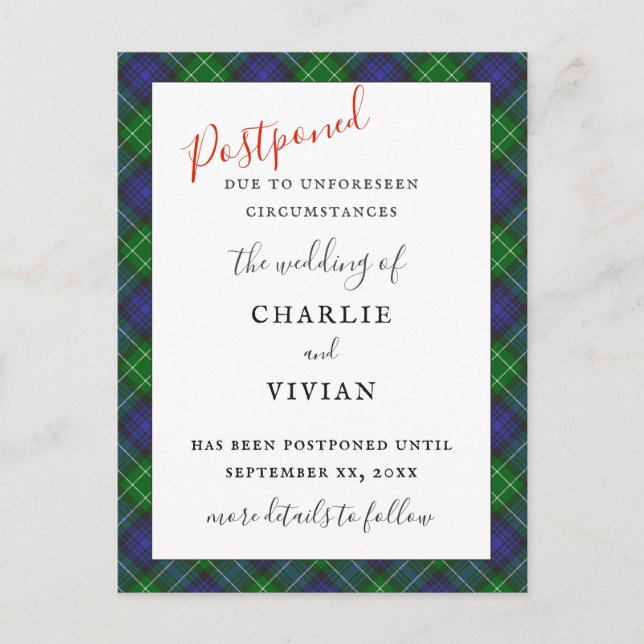 Postal BODA POSPUESTO Abercrombie Clan Tartan Plaid (Anverso)