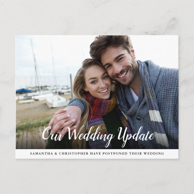 Postal Boda pospuesto con caligrafía fotográfica (Anverso)