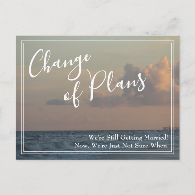 Postal Boda pospuesto de cambio de plan fotográfico en la (Anverso)