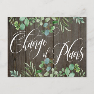 Postal Boda pospuesto de Eucalyptus Wood Change of Plans