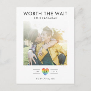 Postal Boda pospuesto LGBTQ Salva la fecha con foto