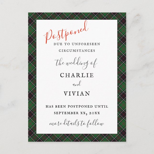 Postal BODA POSPUESTO Sinclair Clan Tartan Plaid (Anverso)