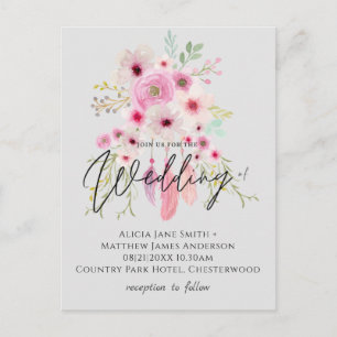 Postal Boda Presupuestario de Pink Mauve BOHO Floral Feat