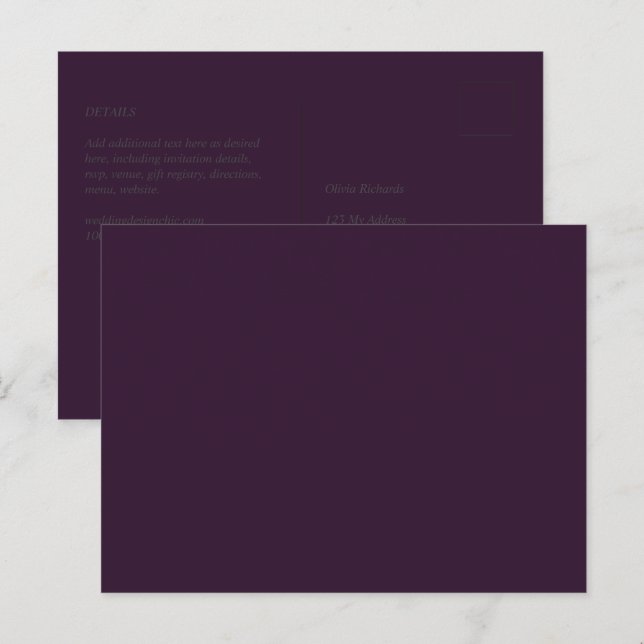 Postal BODA PRESUPUESTARIO PLUM PURPLE Monocromo Simple (Anverso / Reverso)