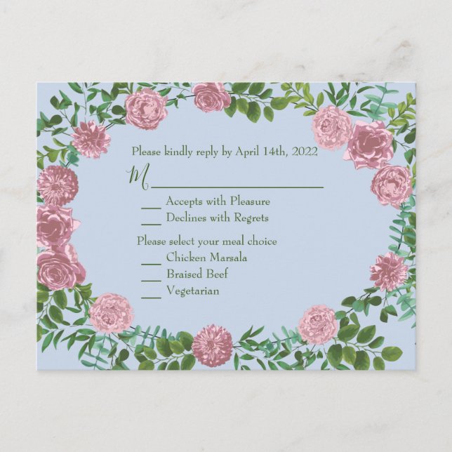 Postal Boda Primavera Jardín de Rosas Rosadas (Anverso)