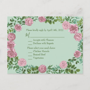 Postal Boda Primavera Jardín de Rosas Rosadas
