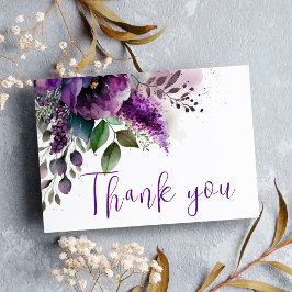 Postal Boda Purple Floral Modern Elegant Gracias