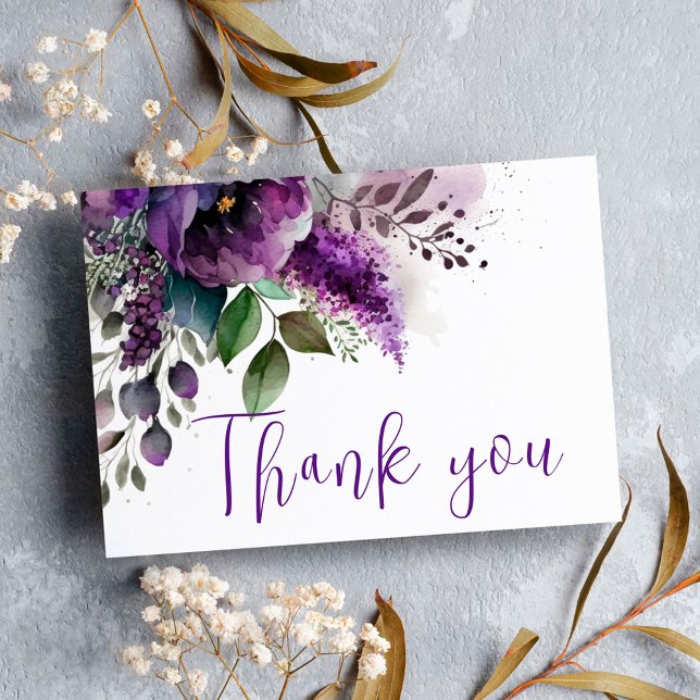 Postal Boda Purple Floral Modern Elegant Gracias (Subido por el creador)