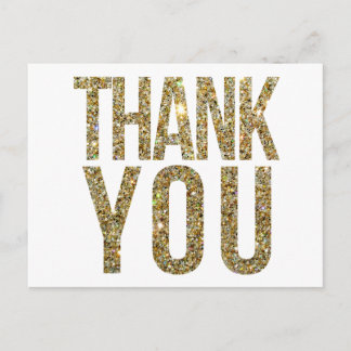 Postal Boda Purpurina Blanco y Oro Gracias Postcard