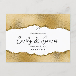 Postal boda purpurina de oro de moda elegante