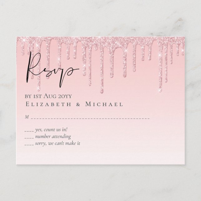 Postal BODA Purpurina rosado con goteo de presupuesto (Anverso)