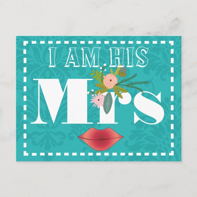 Postal Boda Retro Verde azulada de Damasco Rojo de Coral  (Anverso)