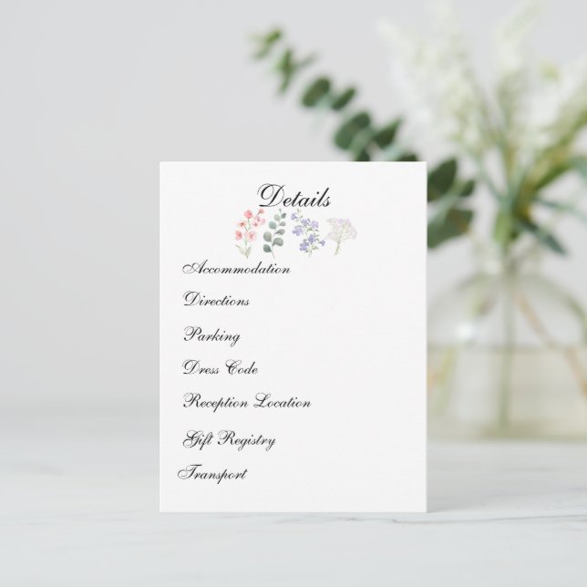 Postal Boda Romántica de Flores Silvestres Botánicas de L (Anverso de pie)