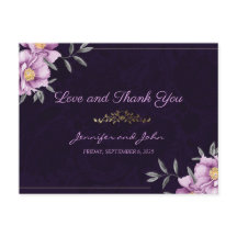 Boda Romántico de acuarela Púrpura Gracias