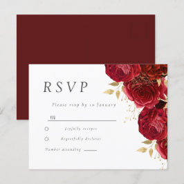 Postal Boda Romántico Roses Roses Gold Leaf