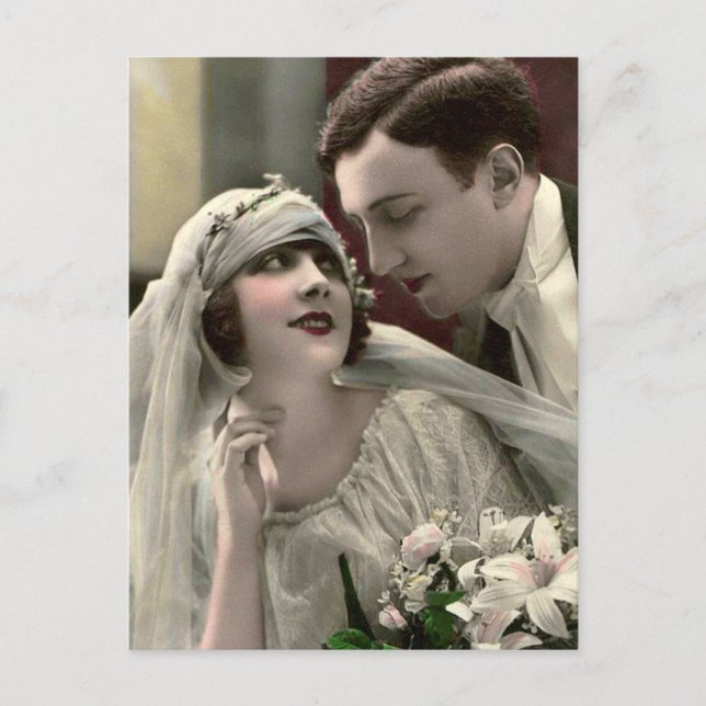 Postal Boda romántico vintage (Anverso)