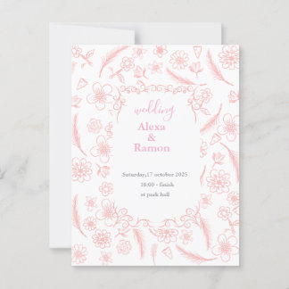 Postal boda rosa
