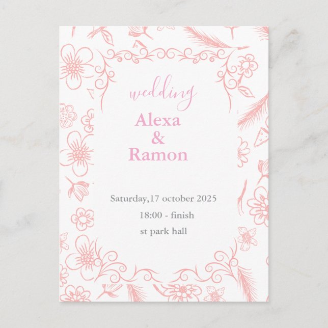 Postal boda rosa (Anverso)