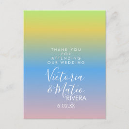 Postal Boda rosa azul amarillo arcoiris ocre Gracias