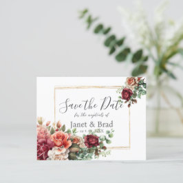 Postal Boda Rosa Floral Eucalyptus Ahorra la fecha
