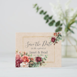 Postal Boda Rosa Floral Eucalyptus Ahorra la fecha