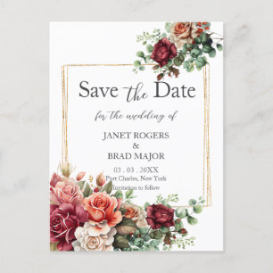 Postal Boda Rosa Floral Eucalyptus Ahorra la fecha