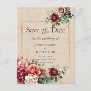 Postal Boda Rosa Floral Eucalyptus Ahorra la fecha