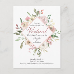 Postal Boda rosa Rubor con floral de primavera virtual de